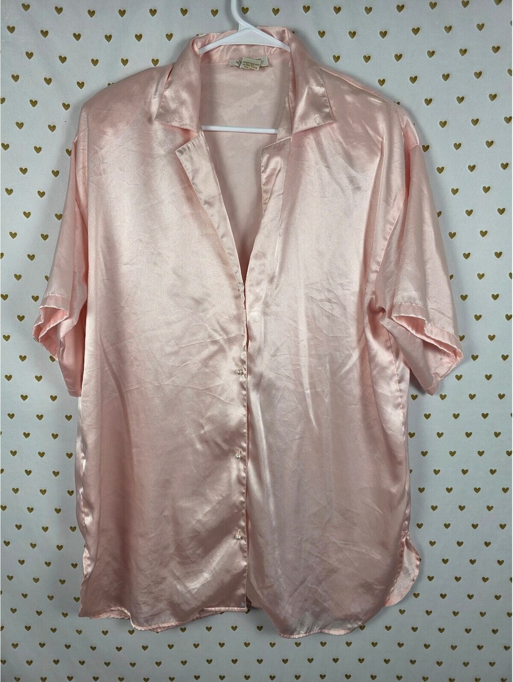 Vintage Victoria’s Secret Gold Label Pink Satin Sleep Shirt Pearl Buttons M